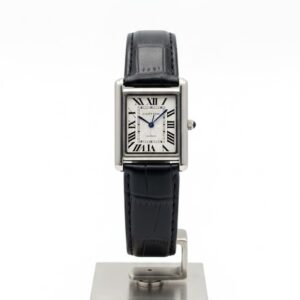 Cartier style luxury watch for men with square dial and leather strap