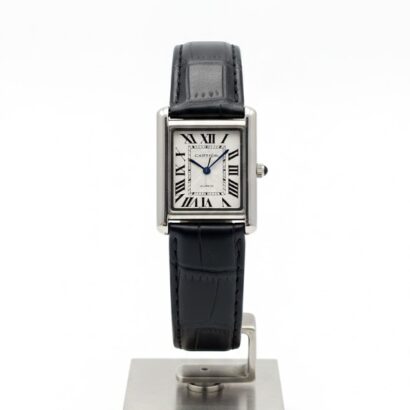 Cartier style luxury watch for men with square dial and leather strap